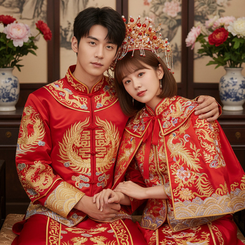 中式婚纱，靠肩拥抱风格效果图