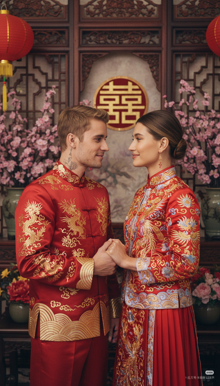 中式婚纱，双手相握效果演示