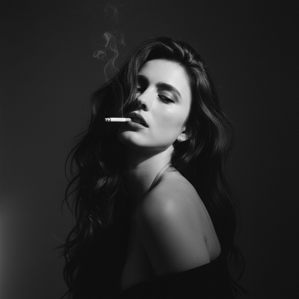 60 年代露肩抽烟写真（女）🍌风格效果图