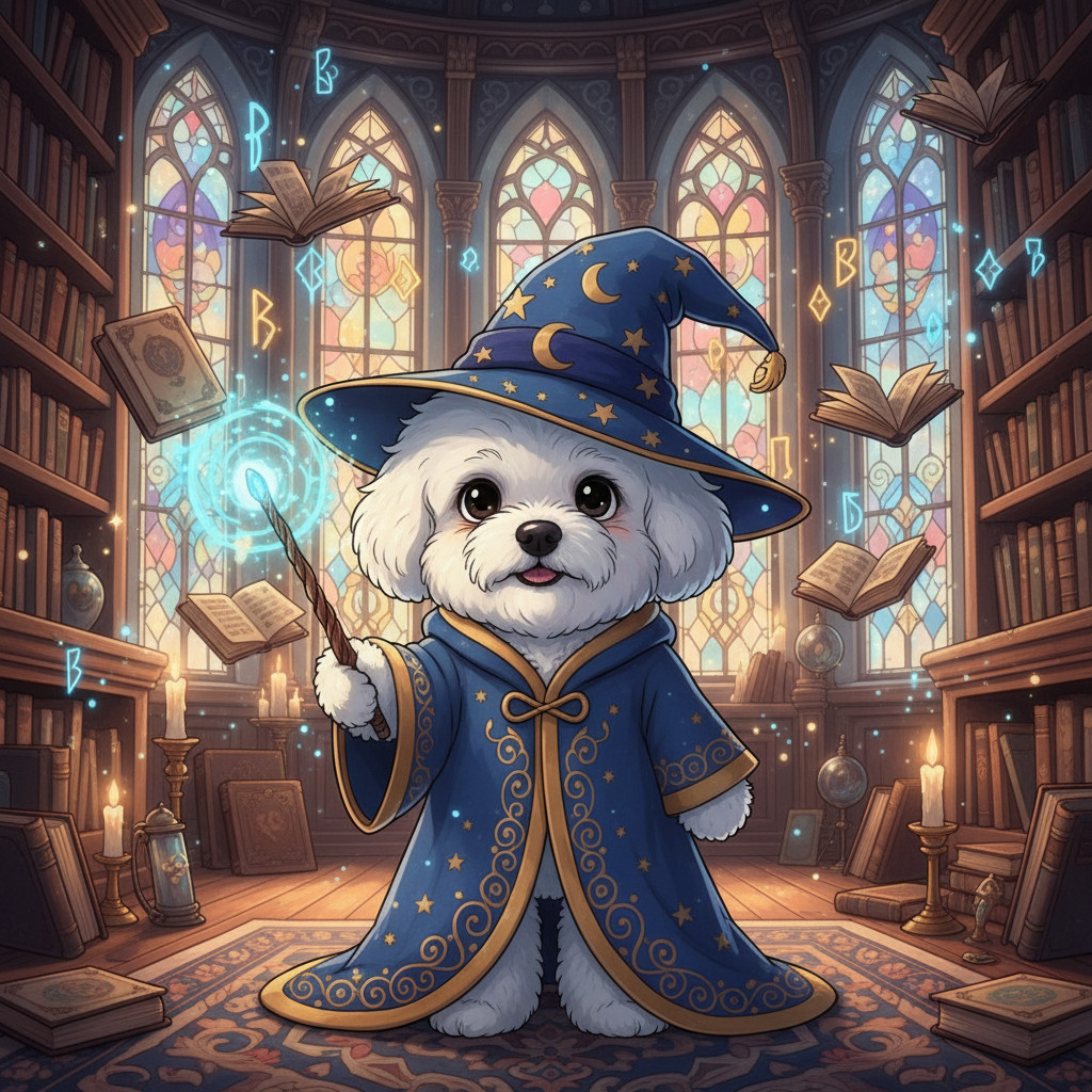 魔法学院巫师-宠物挥魔杖施法🍌风格效果图