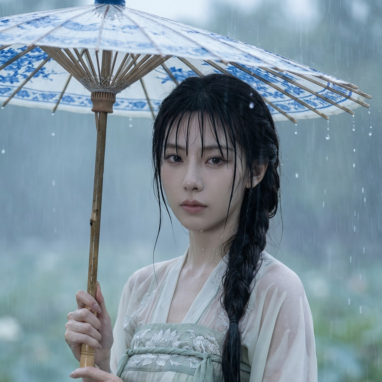 古典油纸伞下雨风格效果图