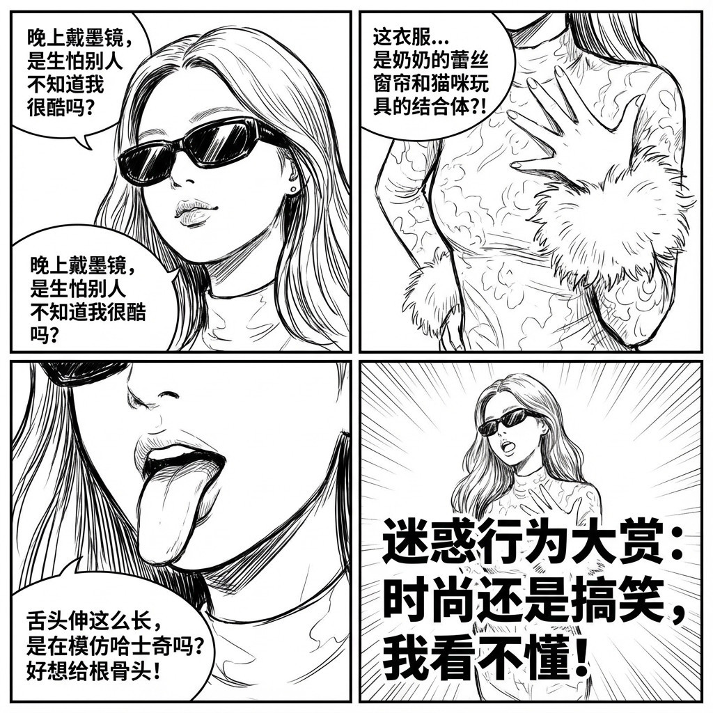 黑白日系四格漫画（吐槽）风格效果图