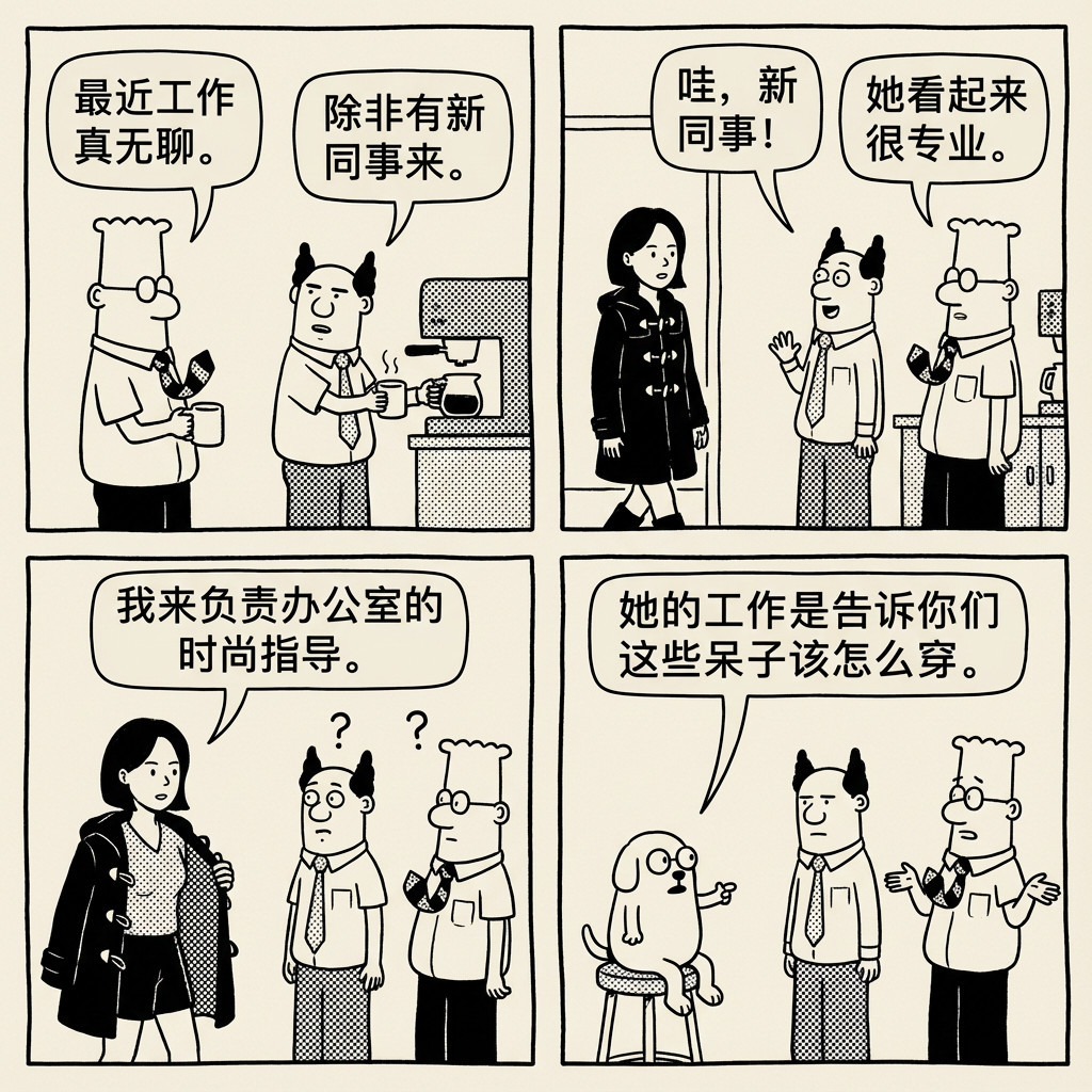 搞笑4格漫画-《呆伯特Dilbert》风格风格效果图