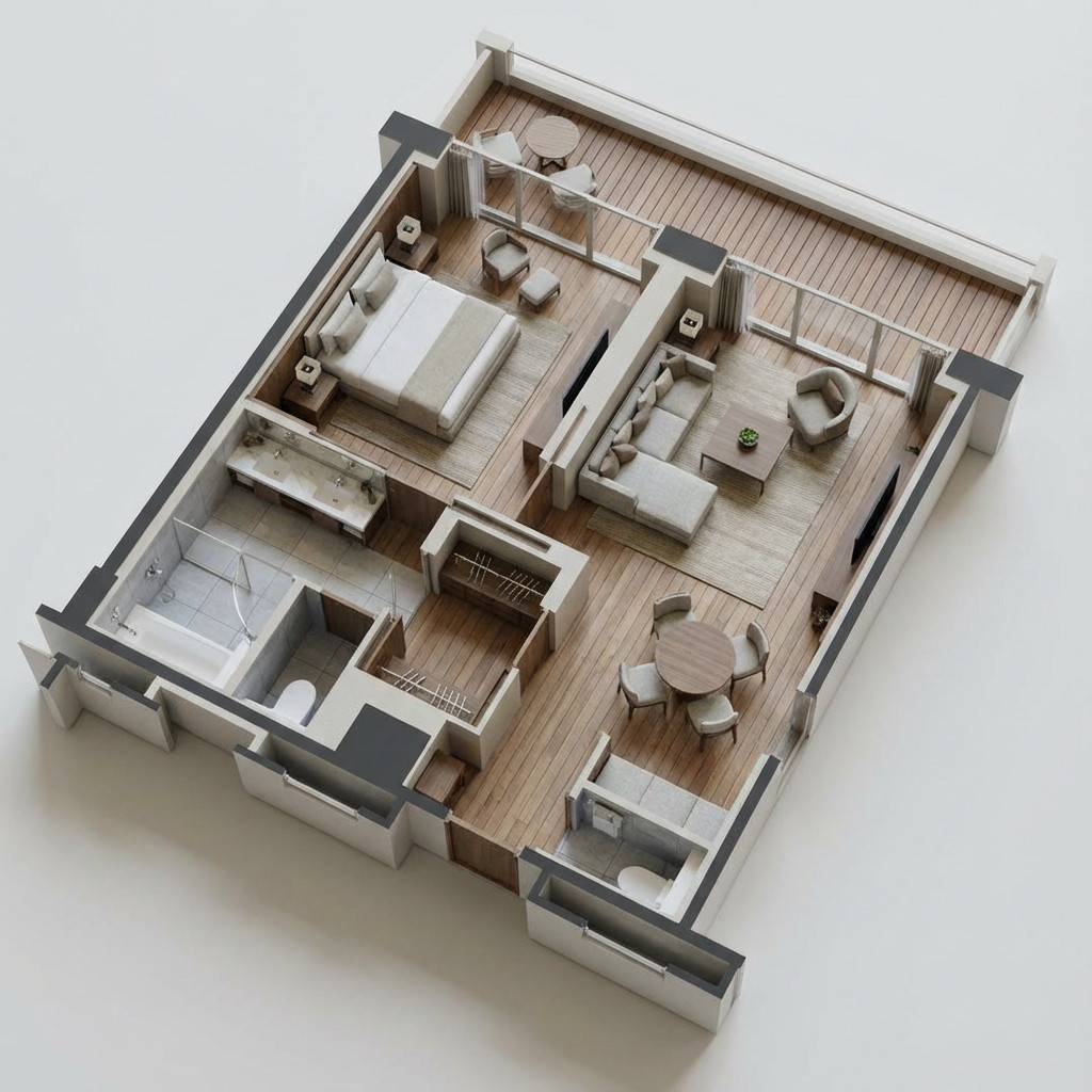 建筑平面图-逼真 3d风格效果图