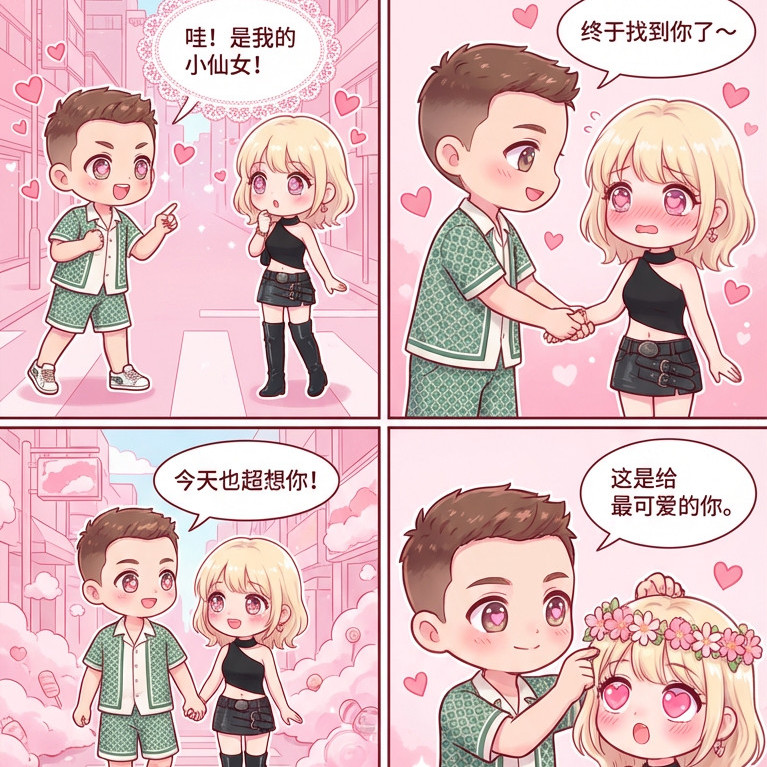 六格甜宠漫画（适合情侣）风格效果图