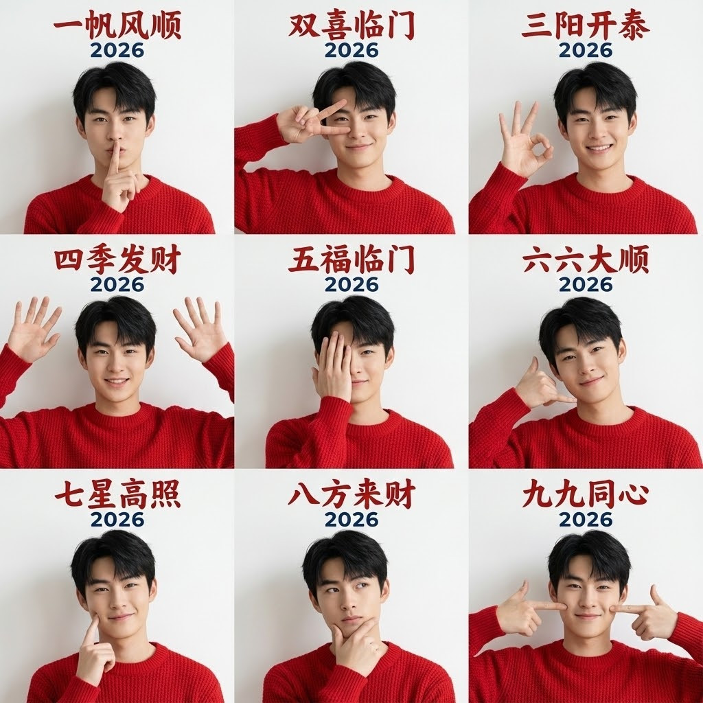 九宫格新年祝福肖像（男生版）风格效果图