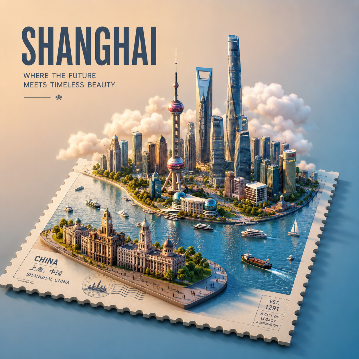 3D 等轴测邮票封风格效果图