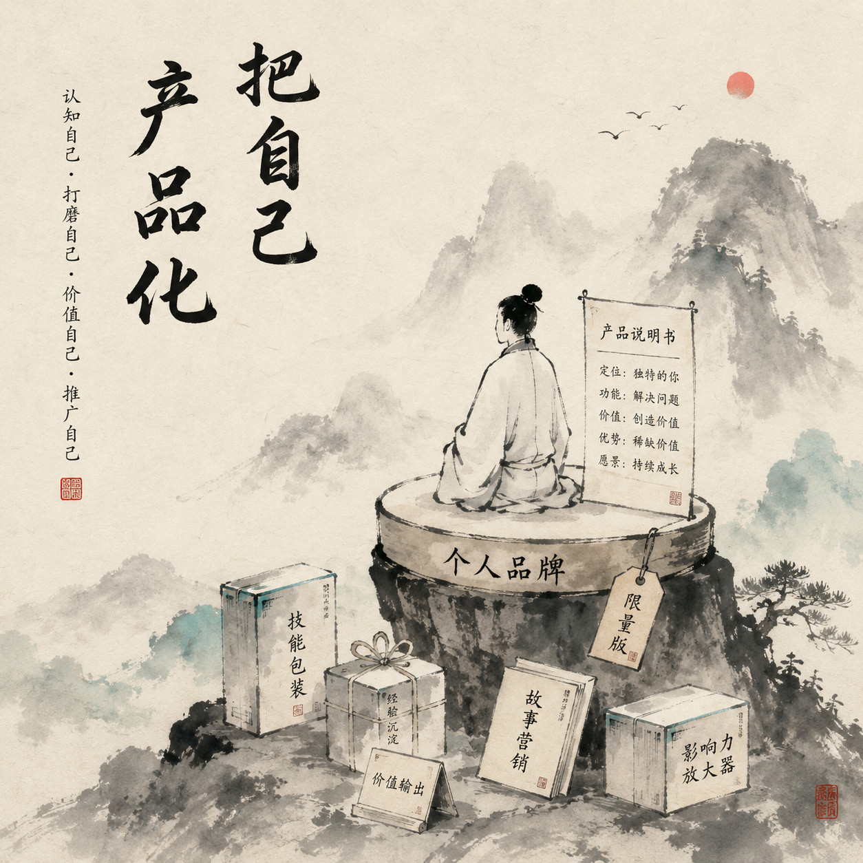 宣纸上的中国水墨画风格效果图