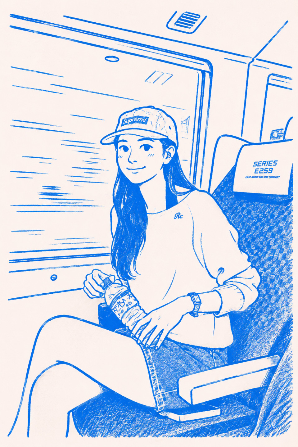 蓝粉色极简线条插画效果演示
