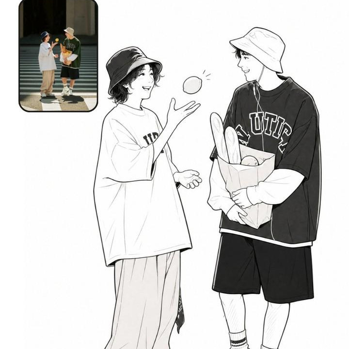 黑白漫画风格线稿插图风格效果图