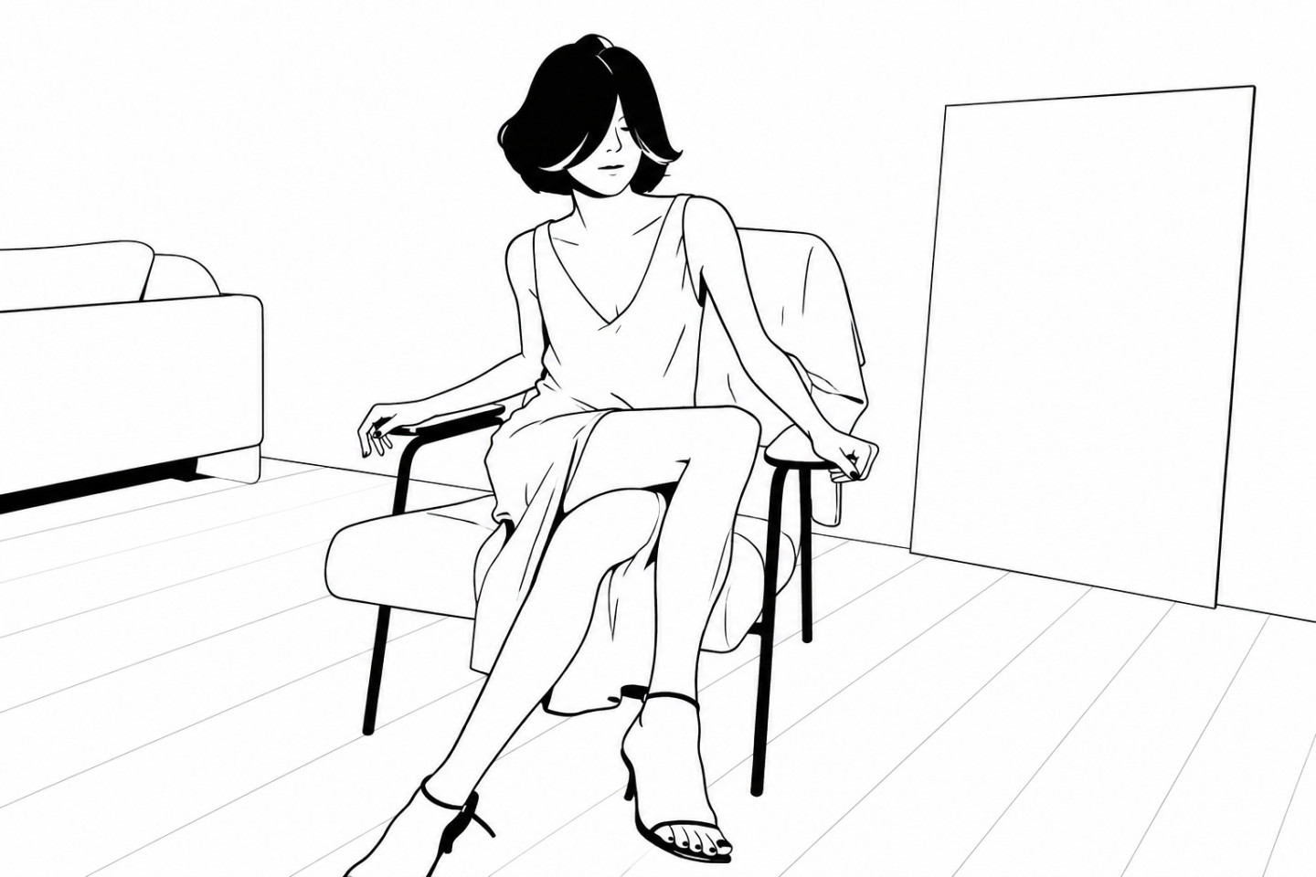 黑白简约插画效果演示